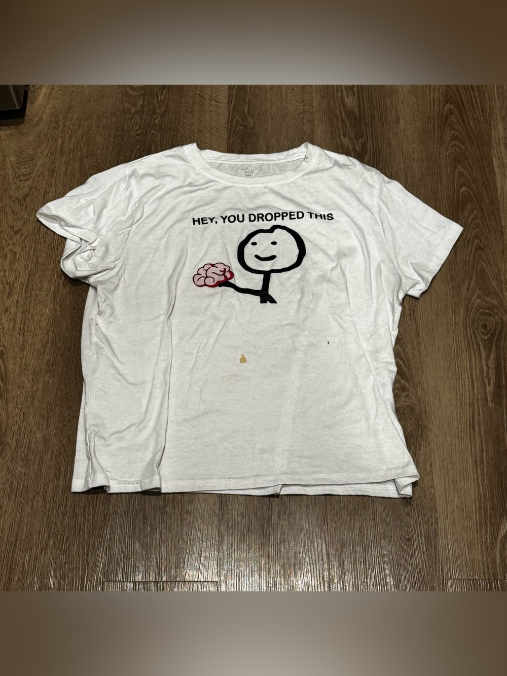 SHEIN White Short Sleeve Graphic Tee with Pink Brain Print